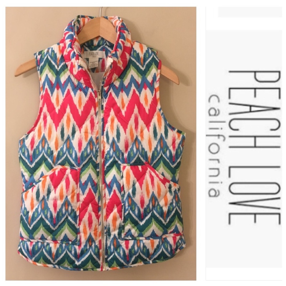PEACH LOVE CALI Bright Ikat Print Puffy Vest Small